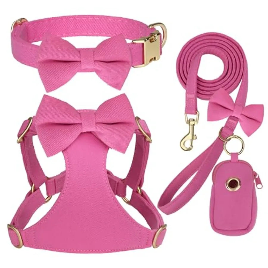 Adjustable Step In Dog Harness Collar And Leash Set