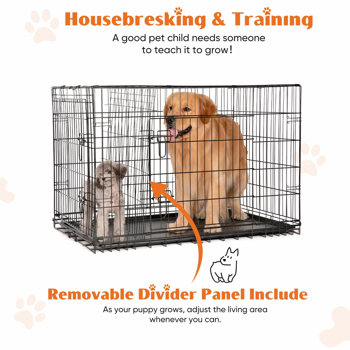 JHK Double Door Folding Metal Wire Dog Kennel Leakproof Tray