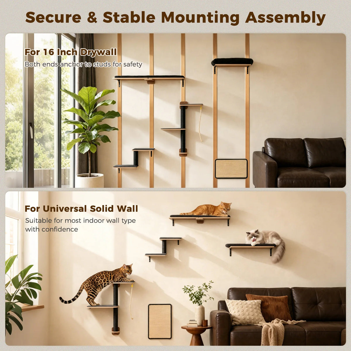 PAWZ Road Wooden Cat Climbing Wall Shelves Sisal Scratching Posts