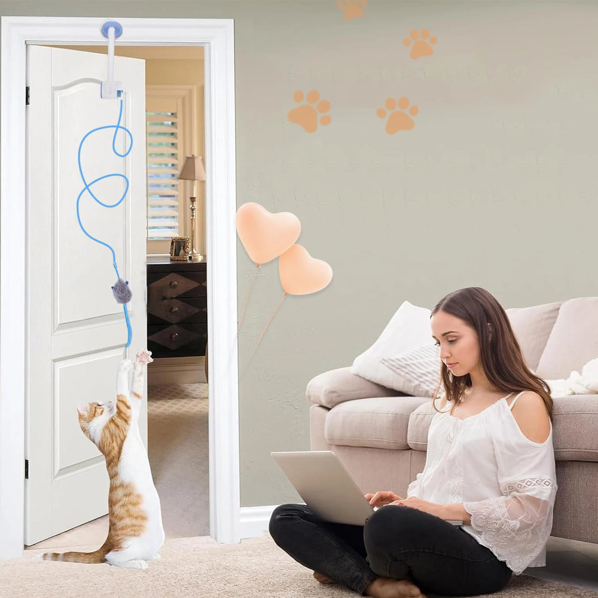 Automatic Retractable Door Hanging Self Play Cat Toy