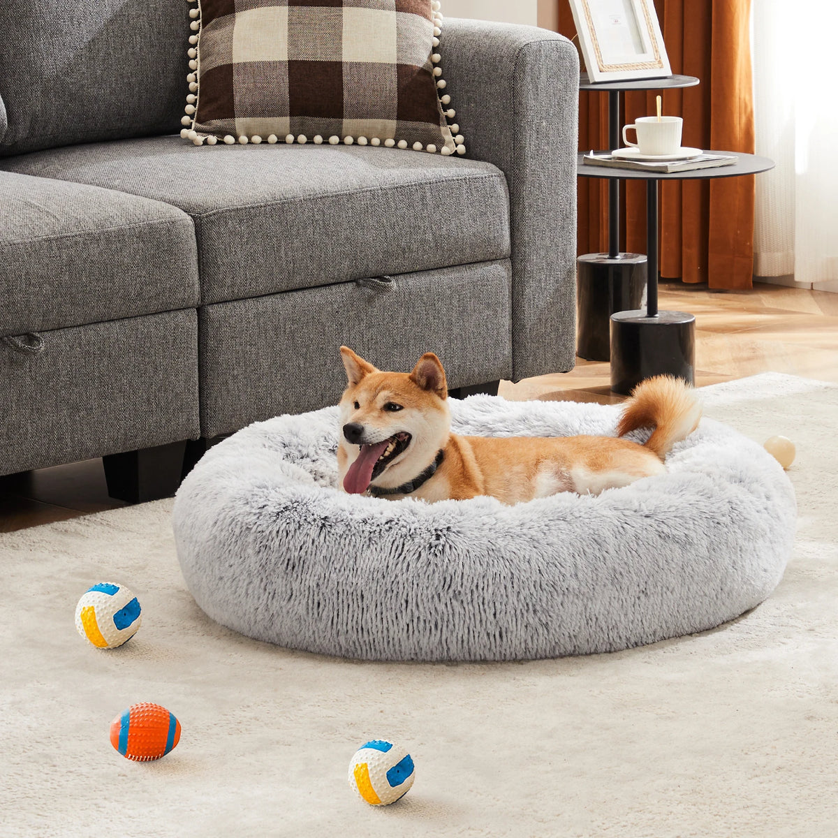 JHK Calming Premium Faux Fur Washable Anti Slip Dog Bed