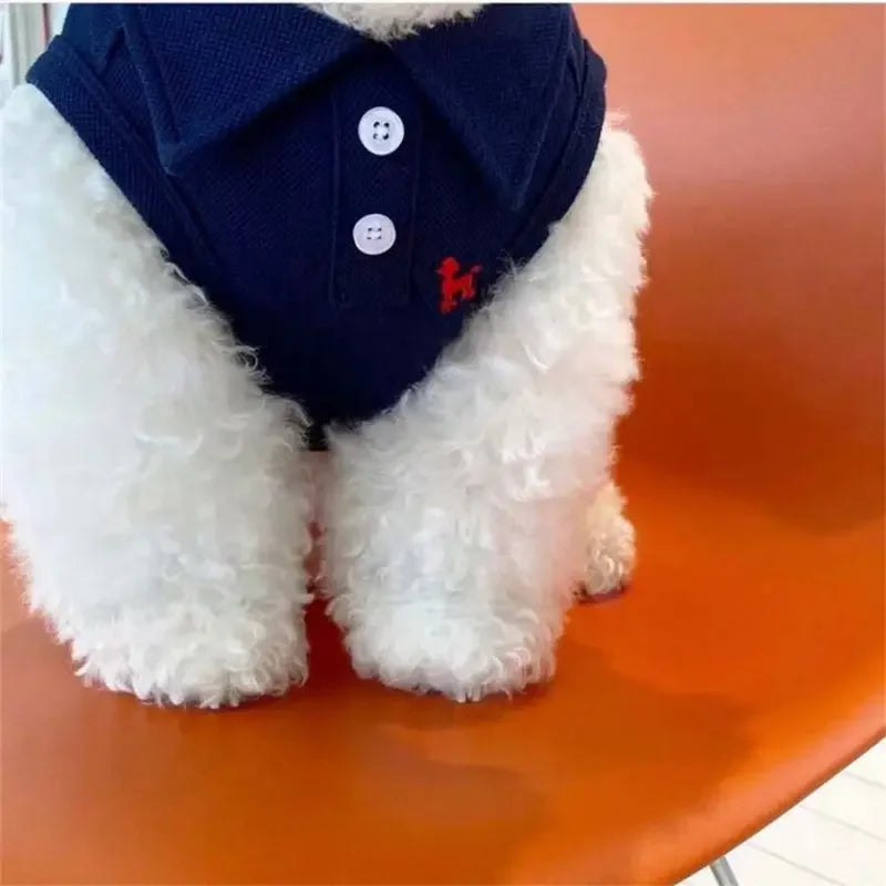 Pet Two Piece Polo Shirt and Embroidered Vest Clothing Set