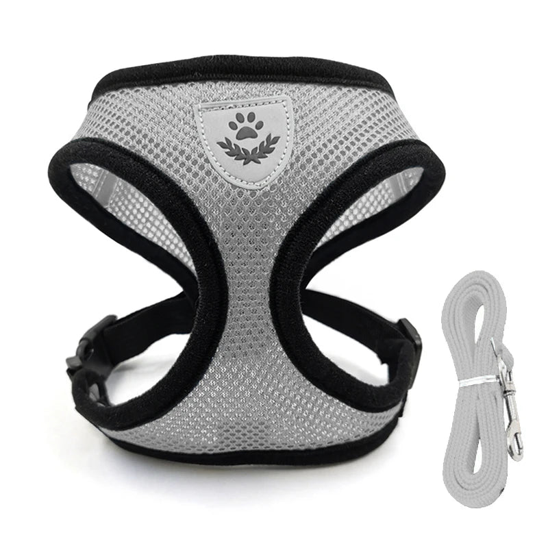 Adjustable Reflective Dog And Cat Harness Leash Walking Set