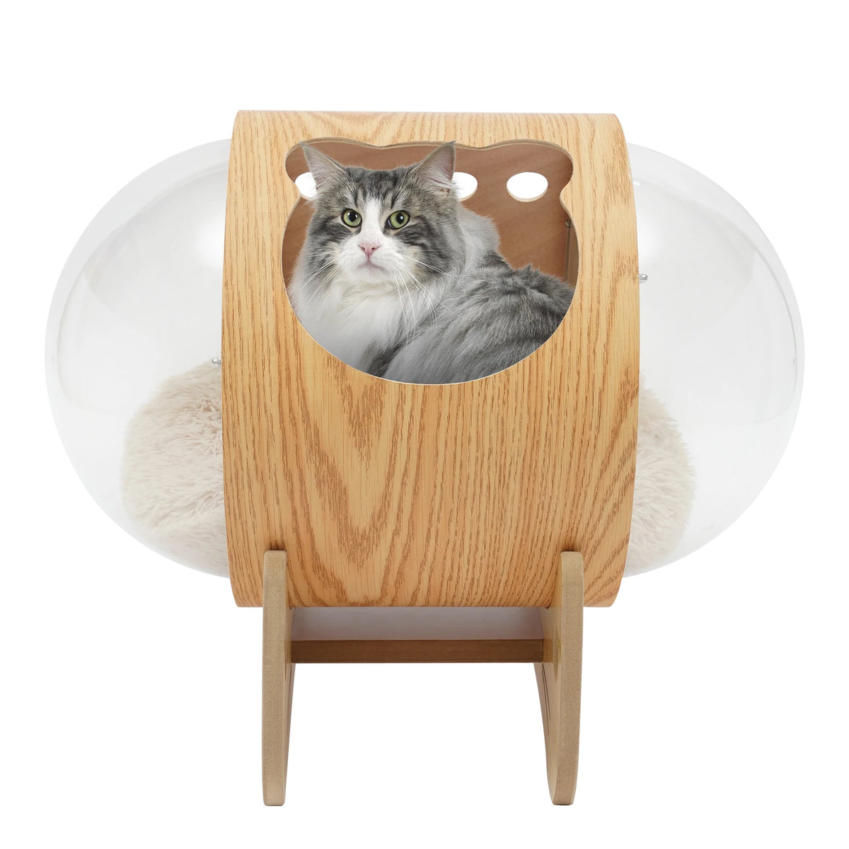 Cat Wooden Modern Pet Bed 23.6x18.9in, Spaceship Capsule Cat House with Cushion, 18.74lbs Capacity for Cats