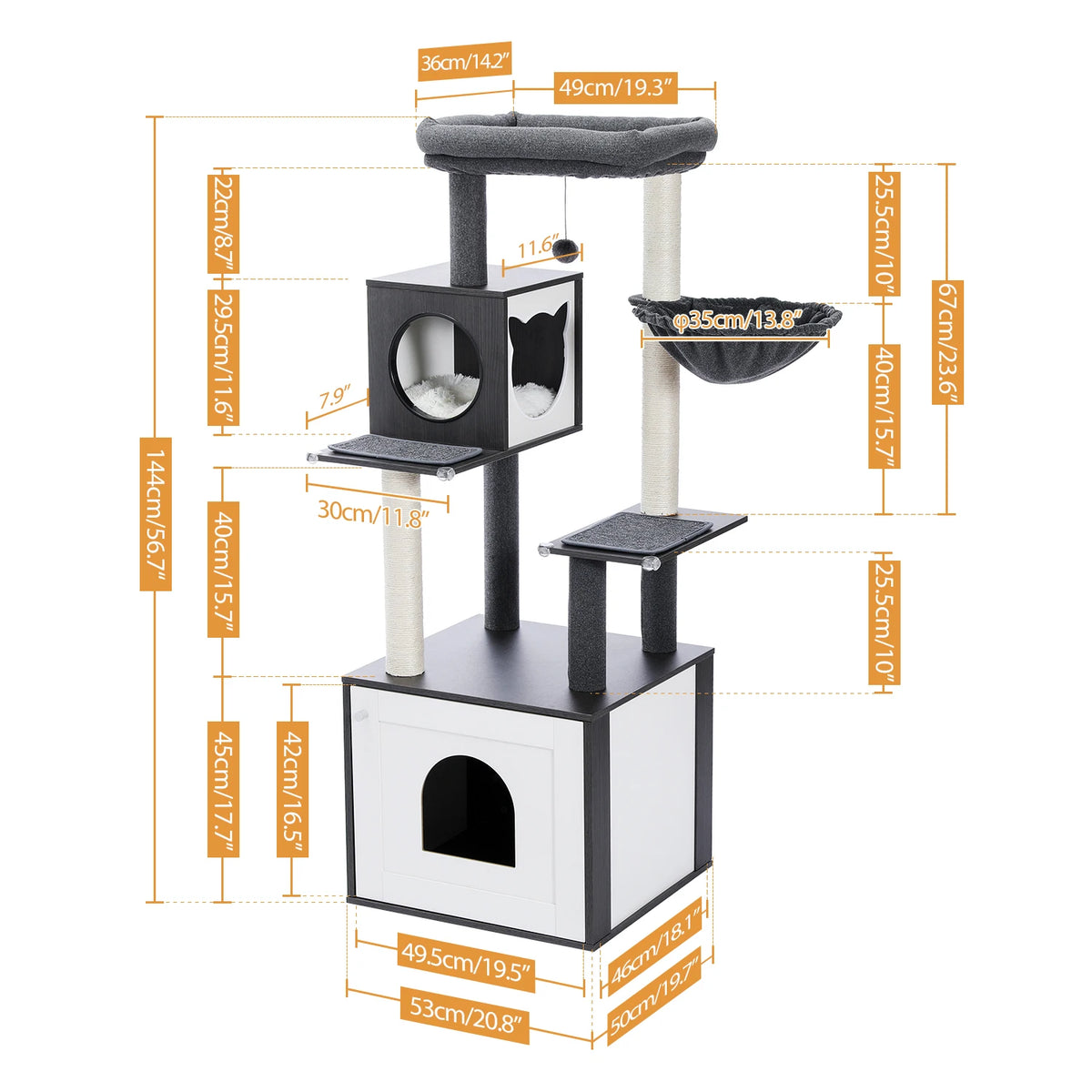 PAWZ Ro Multi-Level Indoor Cat Tree With Condo And Hammock