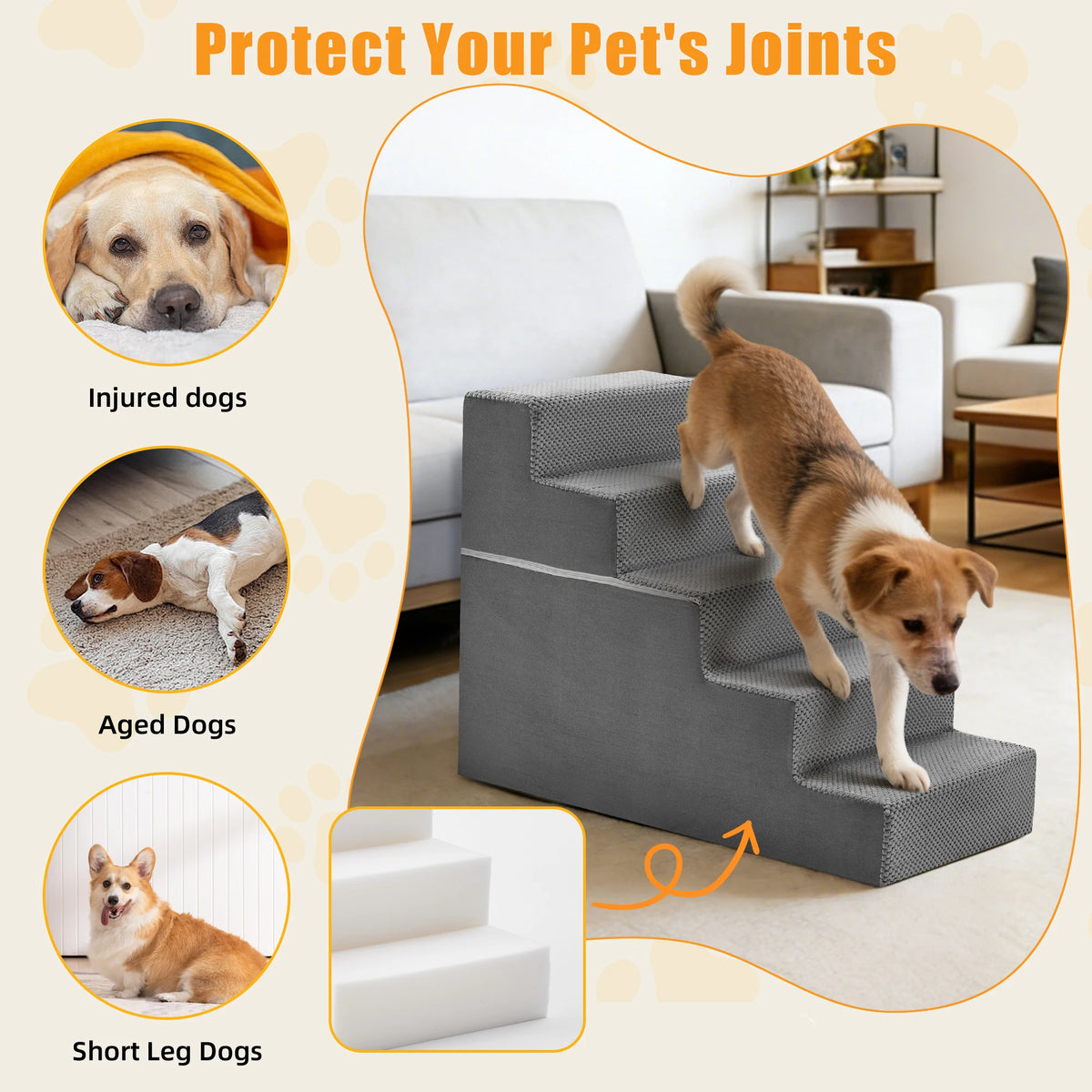 Jhk Right Angled Foam Dog Stairs Ramp For Small Pets