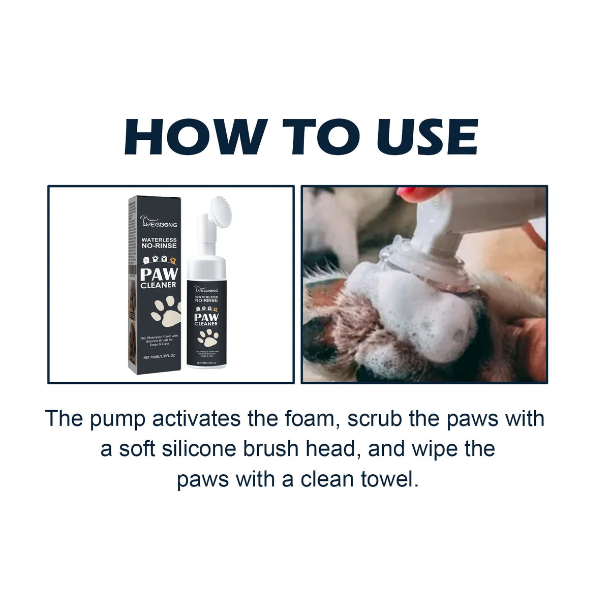Waterless Pet Paw Cleaner Foam No Rinse Dog Cat Paw Cleanser with Brush Head Pet Foot Paw Care Cleaning Foam for Dogs and Cats