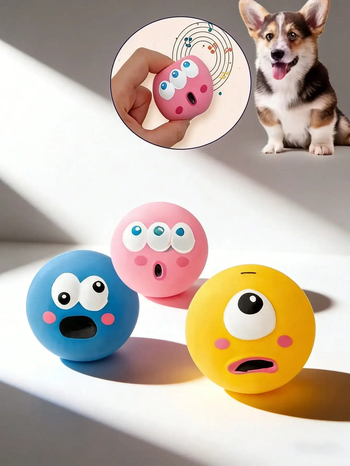 Squeaky Dog Toy Ball, Durable Rubber Dental Cleaning Interactive Toy