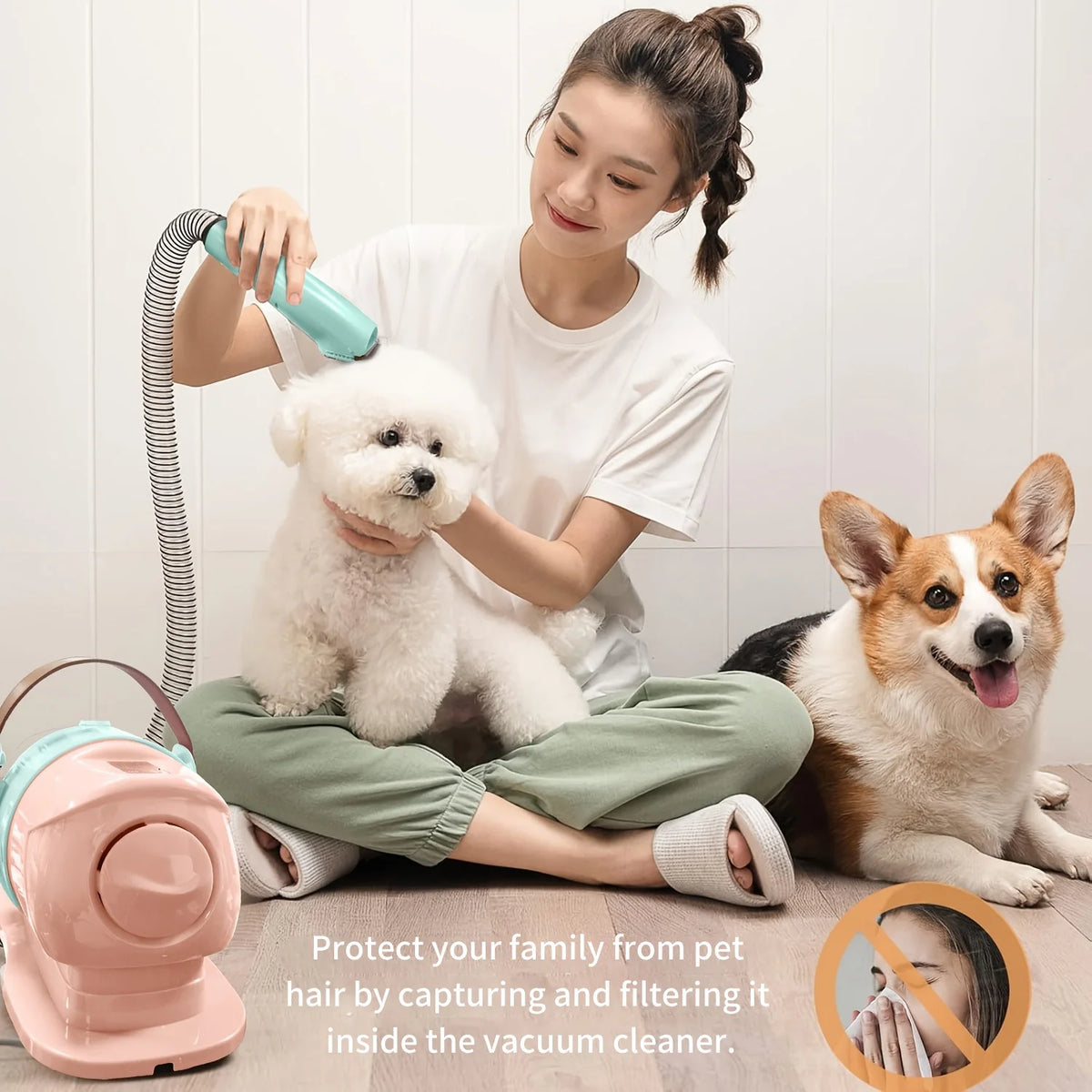 Pet Grooming Vacuum Kit With Powerful Suction And Hair Clippers