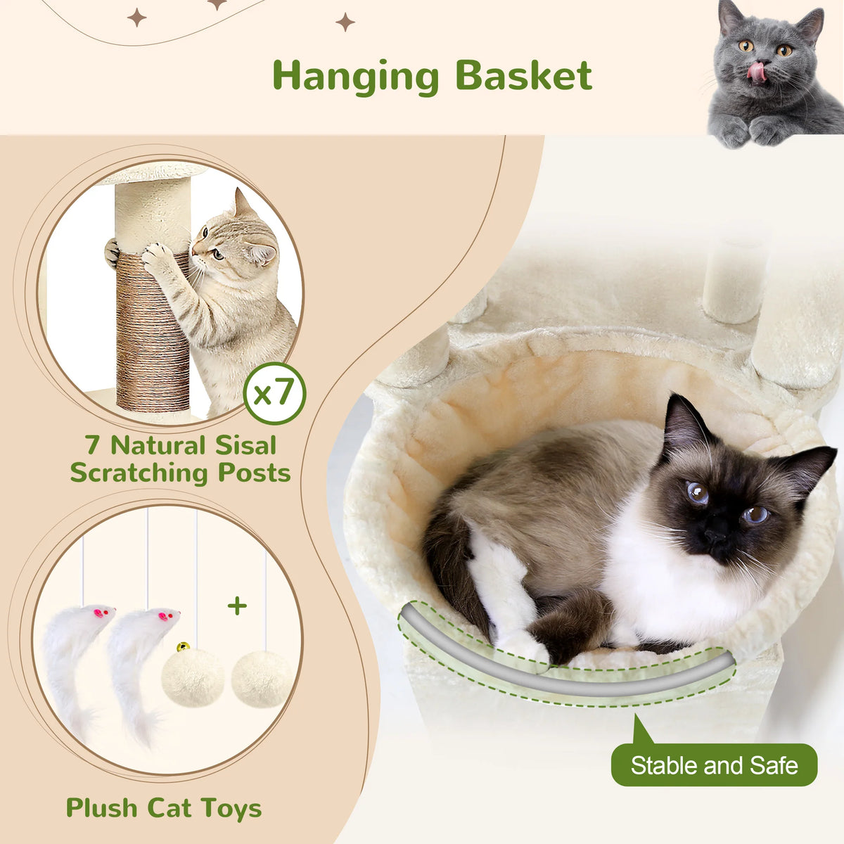 Globlazer Multi-Level Cat Tree Condos Hammock and Sisal Scratching Posts