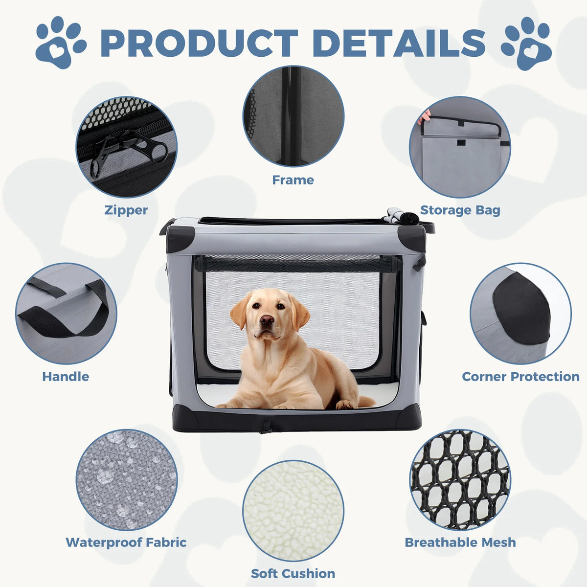 JHK Sturdy Metal Foldable Dog Crate Indoor Outdoor Kennel