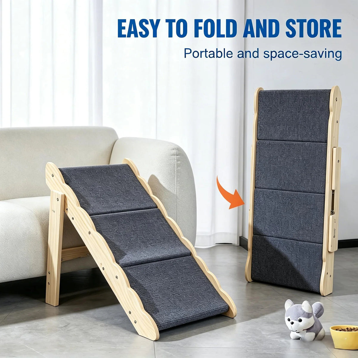 DishyKooker Indoor Wooden Pet Stairs And Folding Ramp