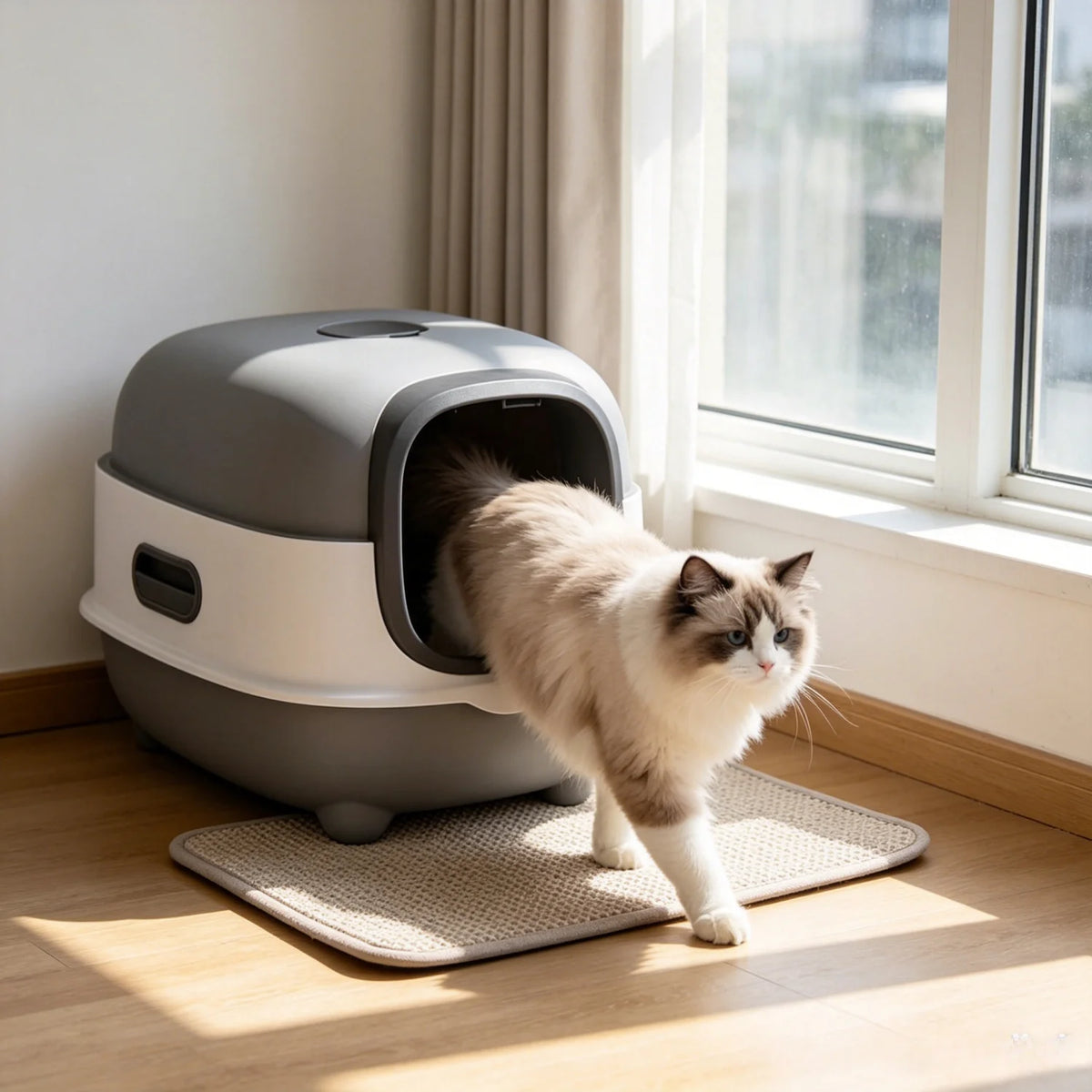 Hooded Enclosed Cat Litter Box With Scoop And Front Entry