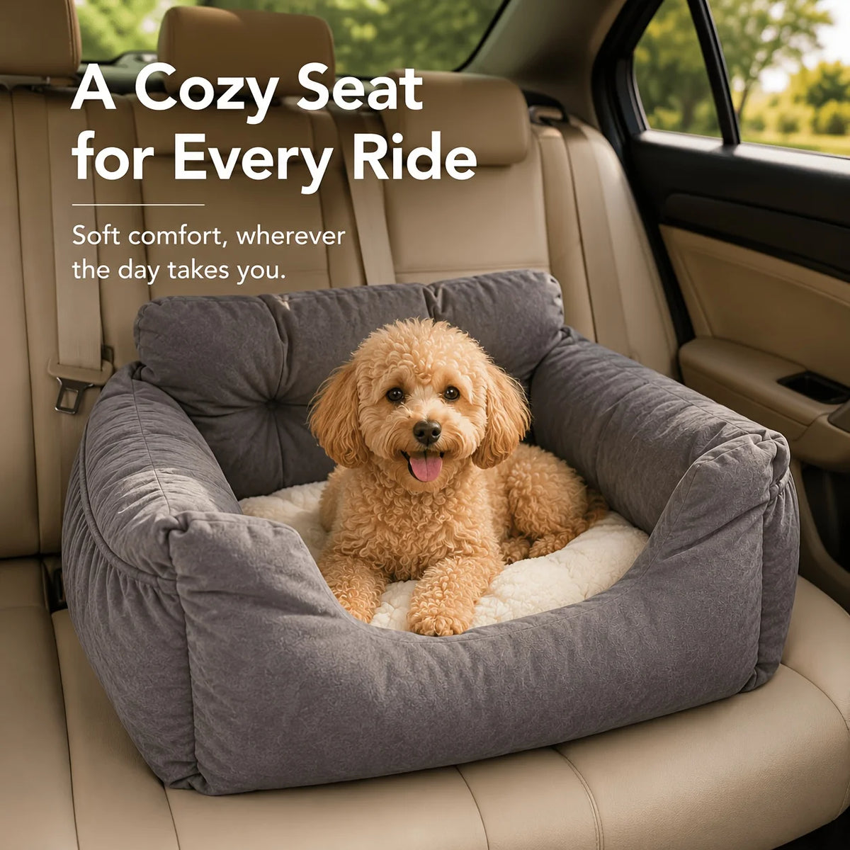 Adjustable Pet Car Seat Bed With Integrated Safety Tether