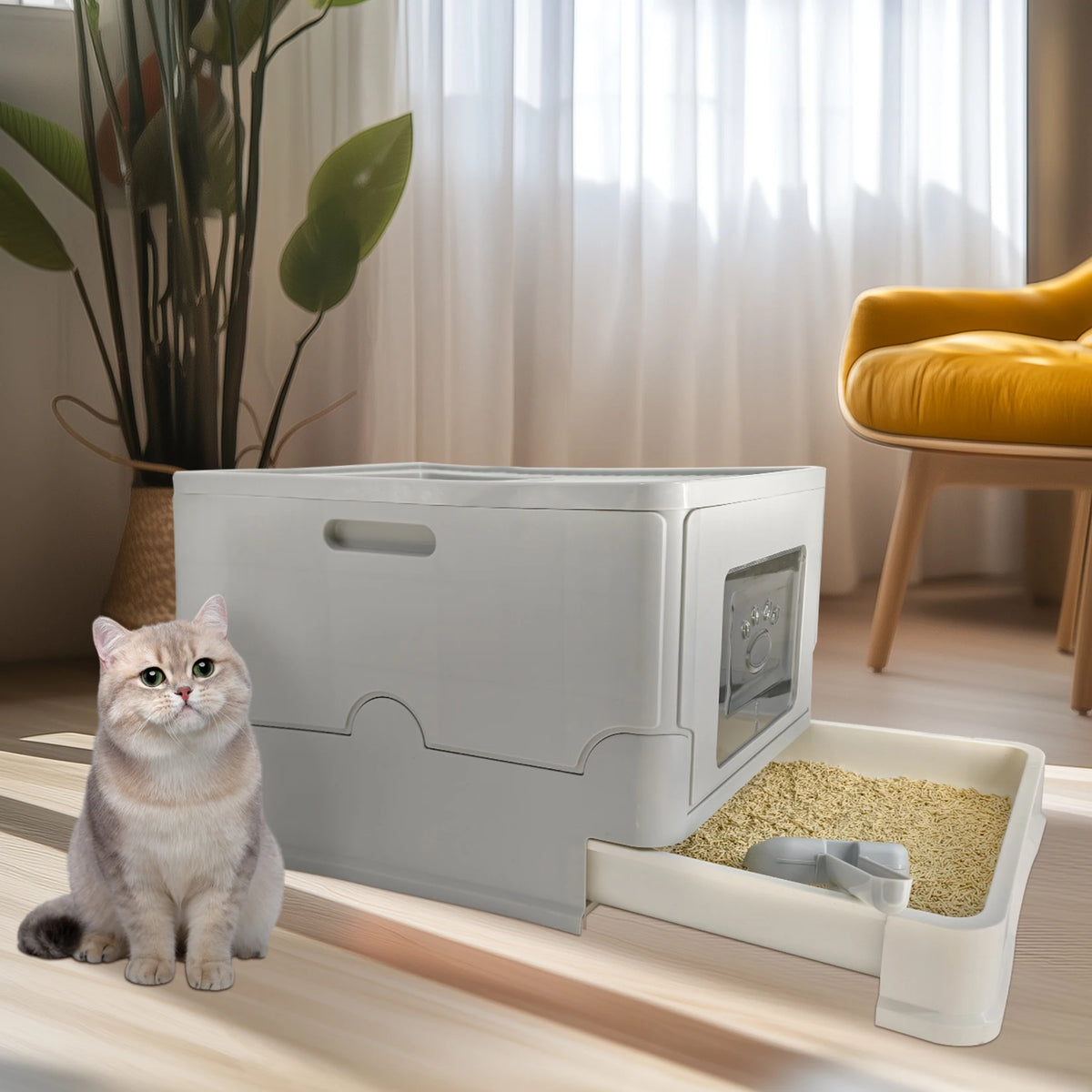 Enclosed Stainless Steel Cat Litter Box With Lid And Scoop