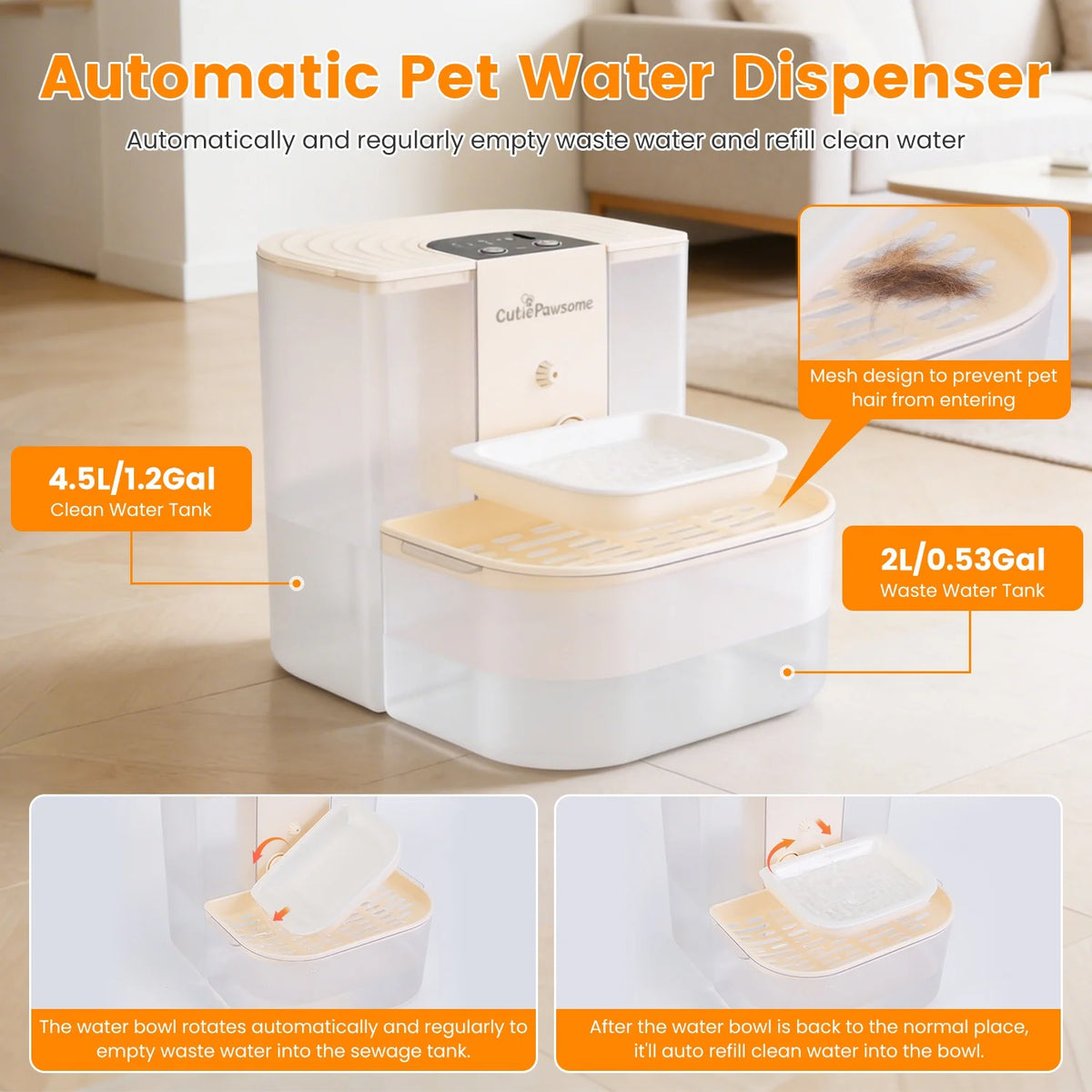 Automatic Cordless Pet Water Fountain With Remote Control And Filtration