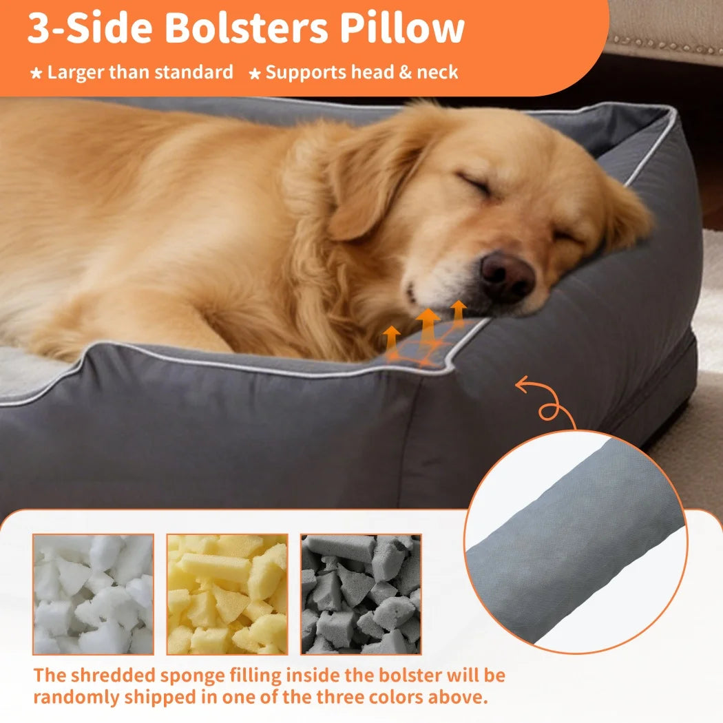 Borwart Orthopedic Dog Bed With Removable Cover And Cushy Bolster