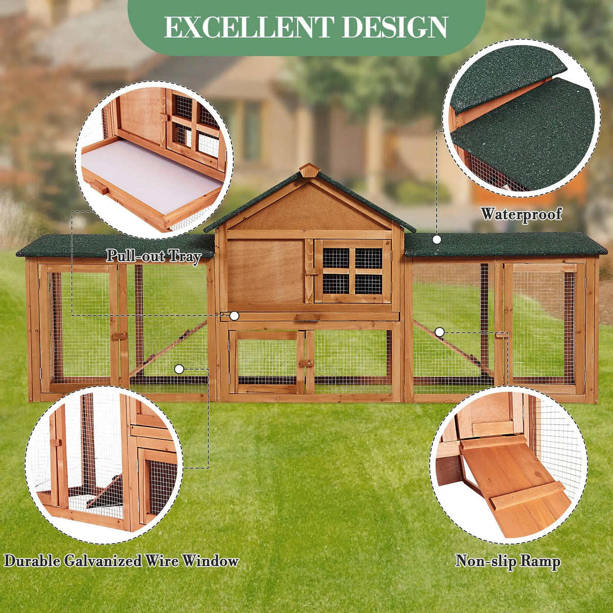 DishyKooker Two Story Wooden Bunny Hutch With Ramp And Runs