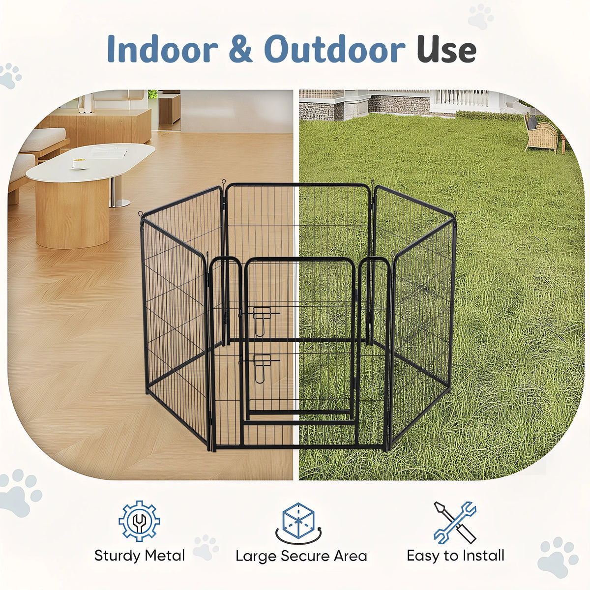 Jhk Sturdy Metal Dog Playpen Foldable Pet Exercise Pen