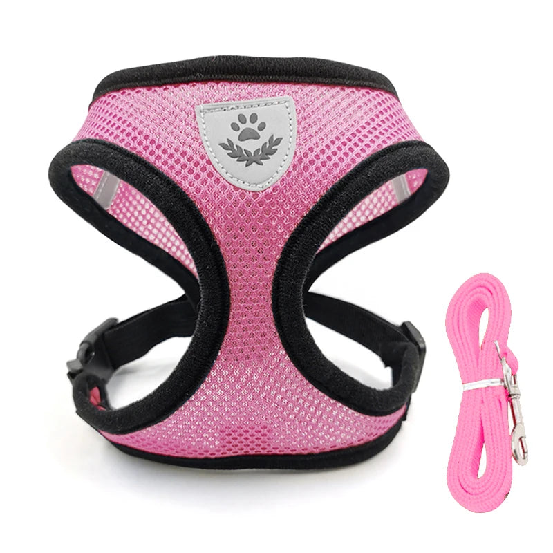 Adjustable Reflective Dog And Cat Harness Leash Walking Set