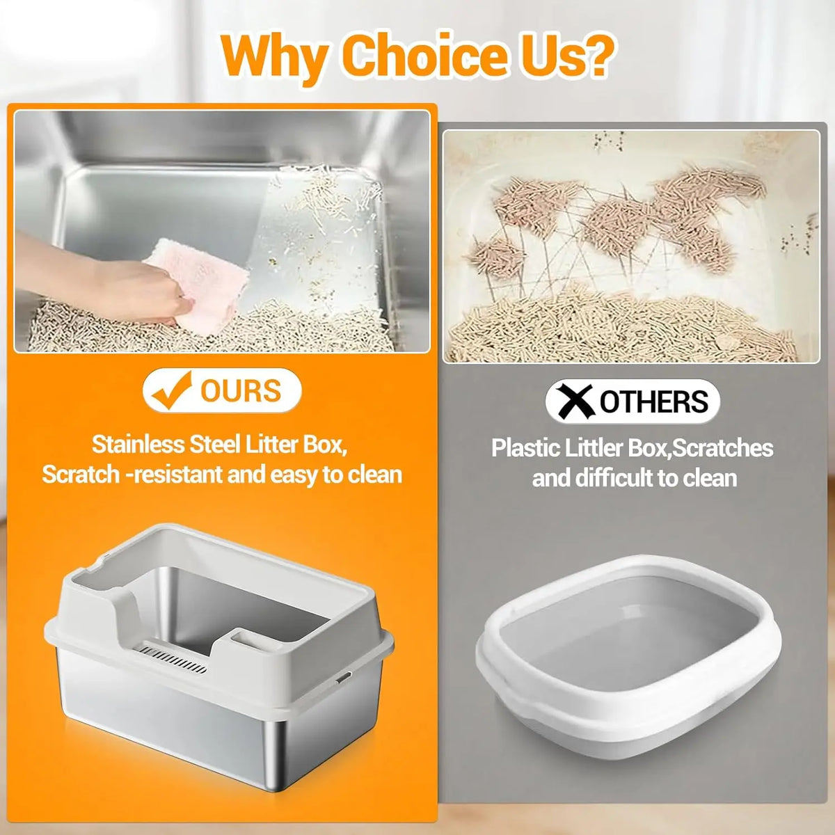 HiMISS Stainless Steel Enclosed Cat Litter Box With High Sides