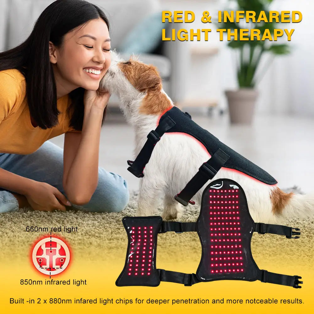 Pets Red Light Therapy Belt, LED Infrared Light Therapy for Dog and Cat with 168 LEDs 660&850 nm,Wearable Device for Pain Relief