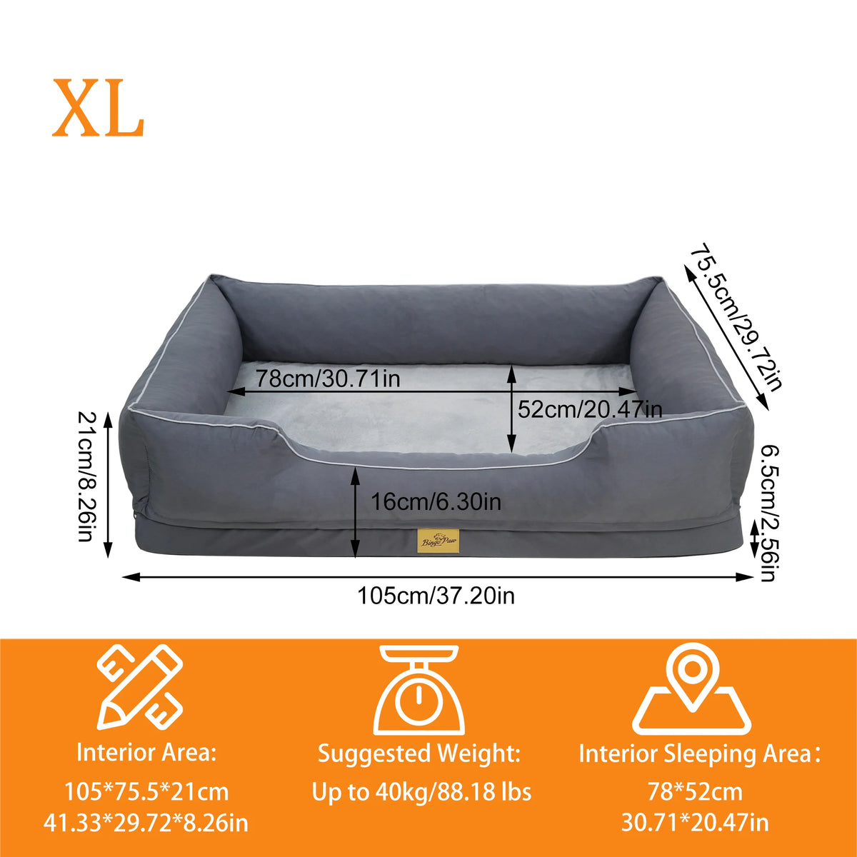 Bingopaw Orthopedic Dog Bed With Removable Washable Cover
