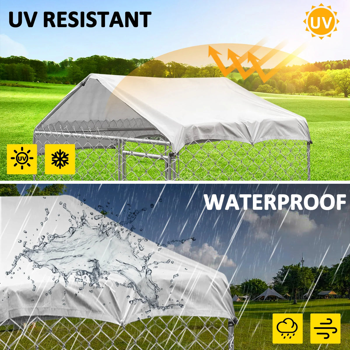 Large Outdoor Dog Kennel 200×200×150cm With Roof Heavy Duty Metal Dog Cage House Waterproof Sun Protection Pet Playpen for Backyard