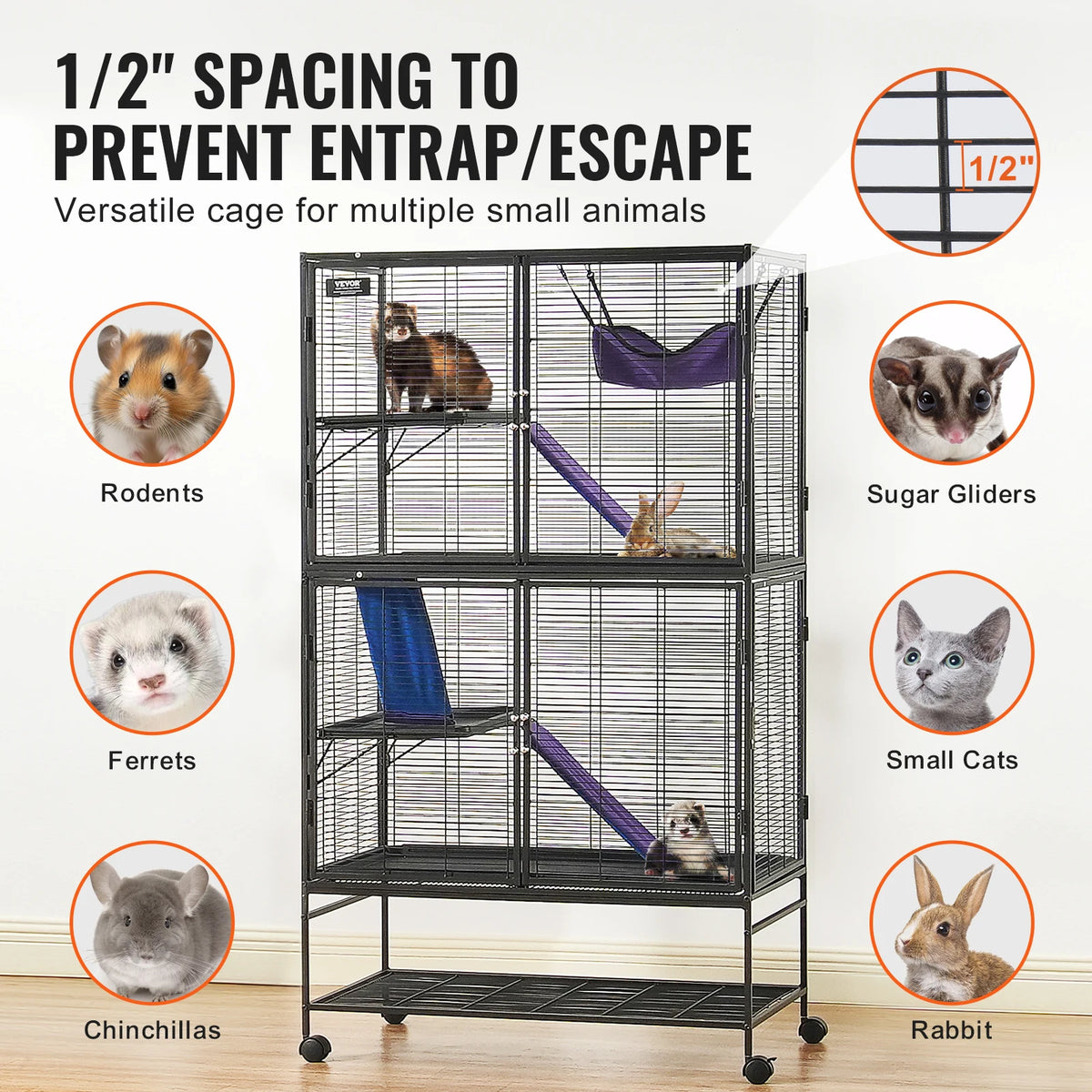 SucceBuy Rolling Metal Small Animal Cage For Pets And Rodents
