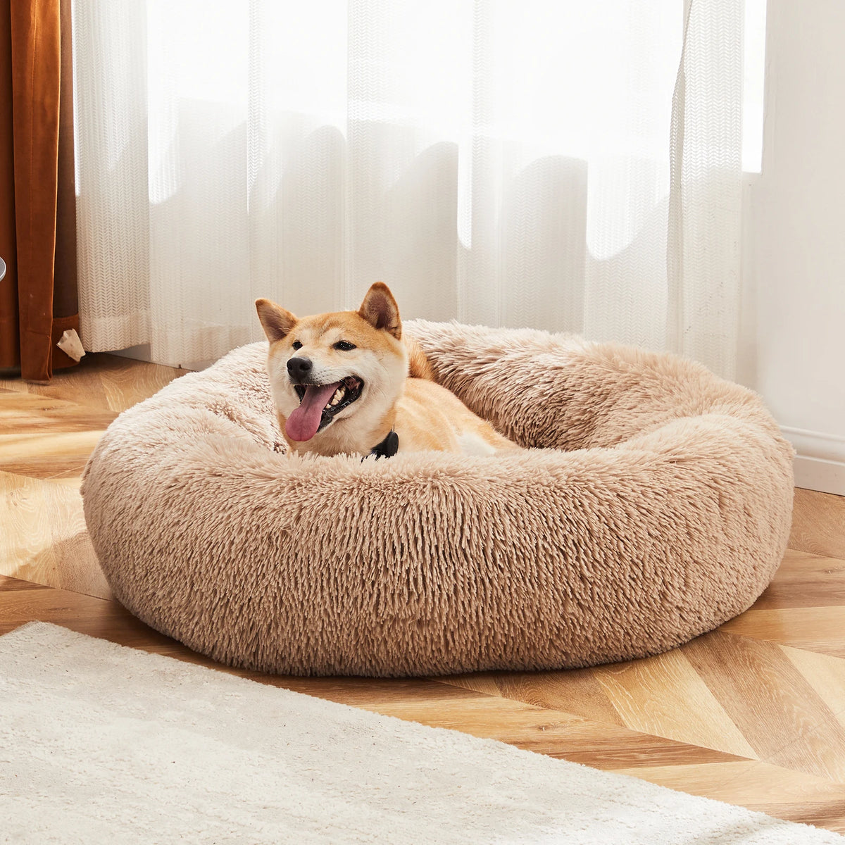 JHK Calming Round Dog Bed Fluffy Washable Faux Fur