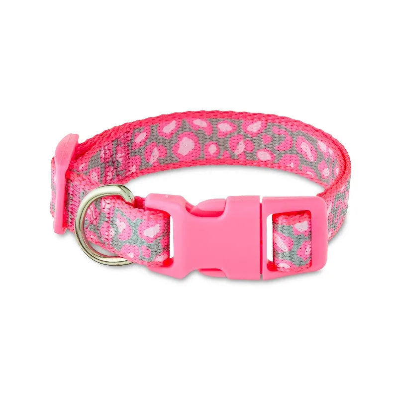 Reflective Adjustable Dog Collar, Pink Cheetah, S
