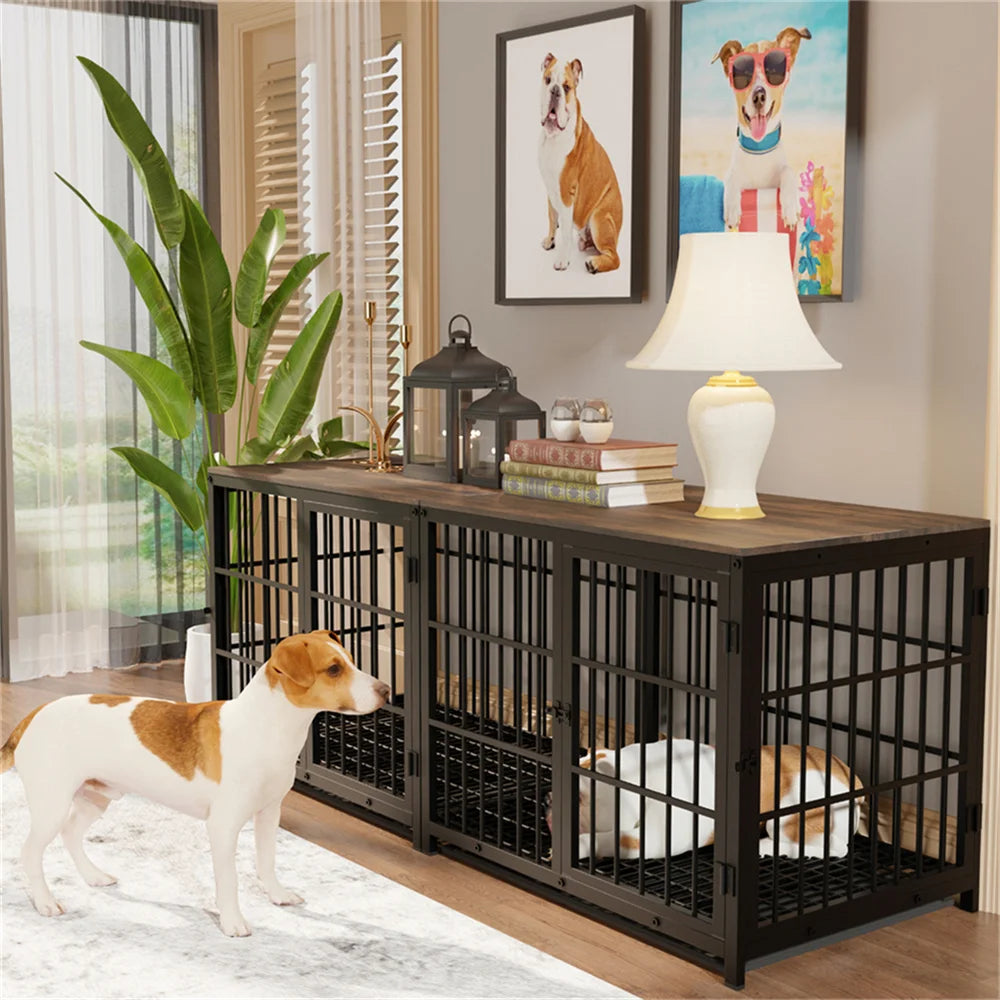 Borwart Wooden Elevated Dog Crate Kennel With Removable Tray