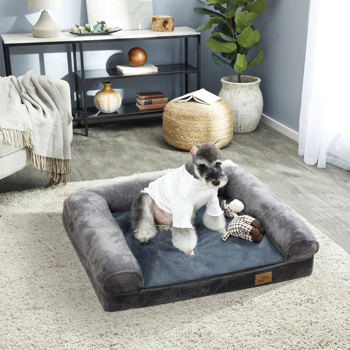 Cozy Bolster Dog Bed With Removable Waterproof Cover And Foam