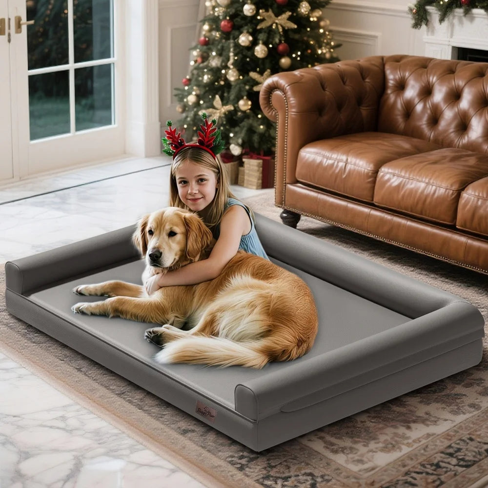 Borwart Orthopedic Waterproof Dog Bed With Removable Cover Bolster