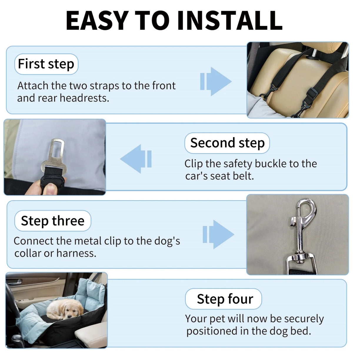 Bingopaw Washable Dog Car Seat With Breathable Cushion
