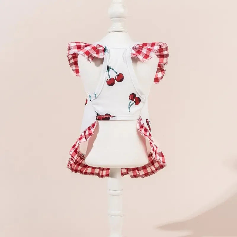 Printed Plaid Pet Dress With Bow, Elastic Mesh Princess Costume