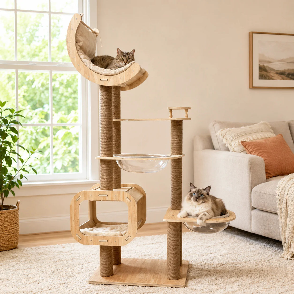 Multi-Level Cat Tree Tower With Hammock And Sisal Scratching Posts