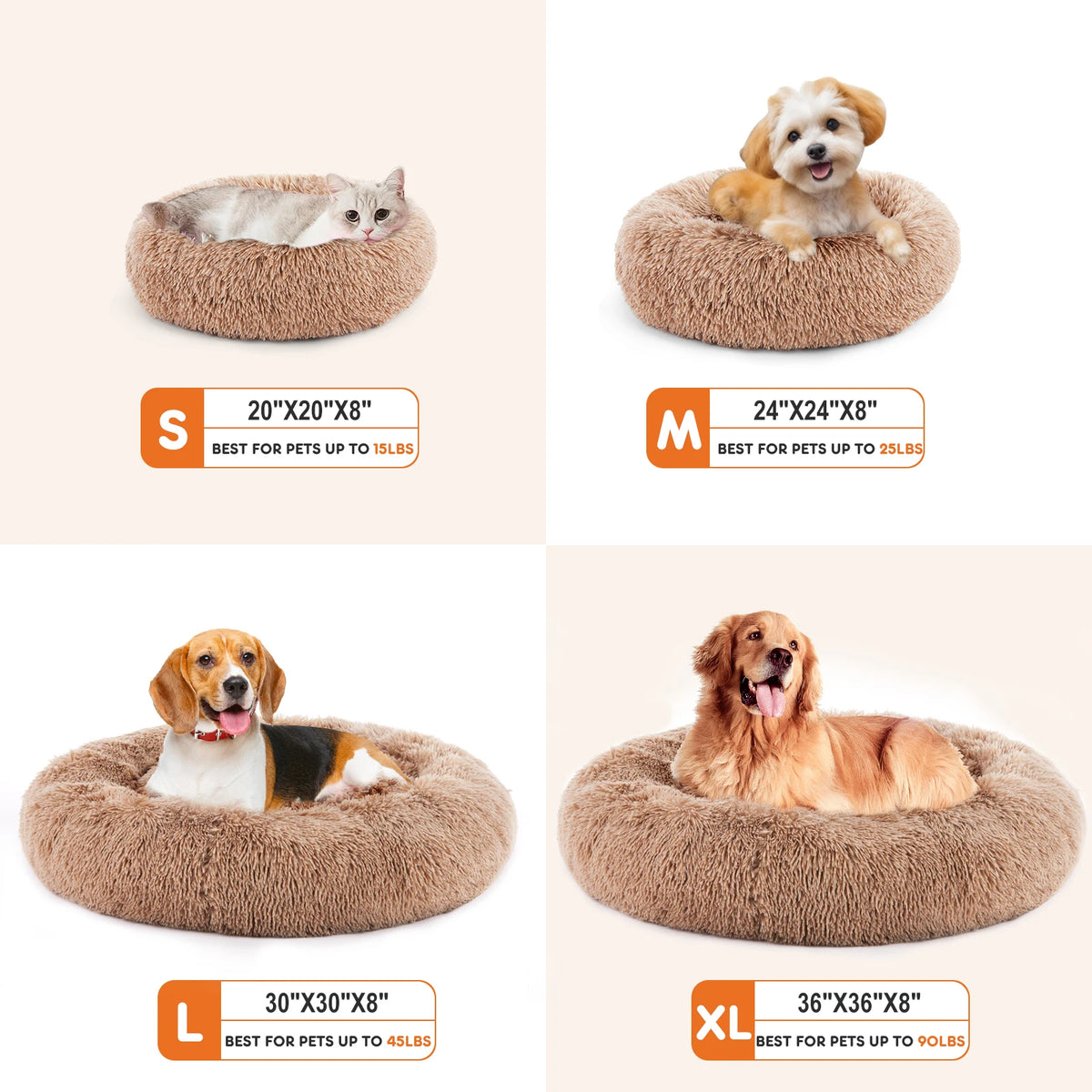 JHK Calming Round Dog Bed Fluffy Washable Faux Fur