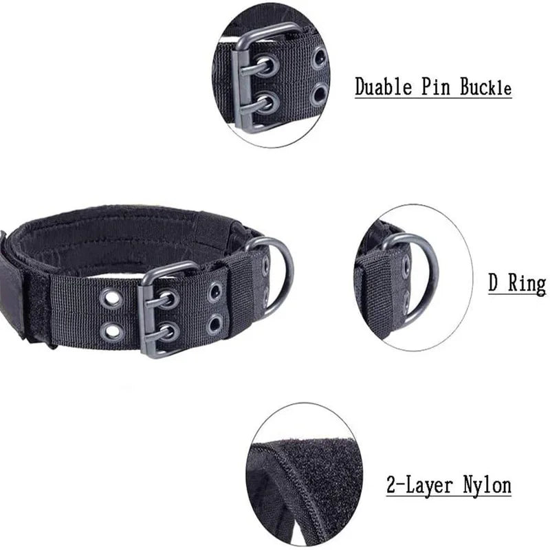 Heavy Duty Tactical Nylon Dog Collar With Adjustable Metal Buckle
