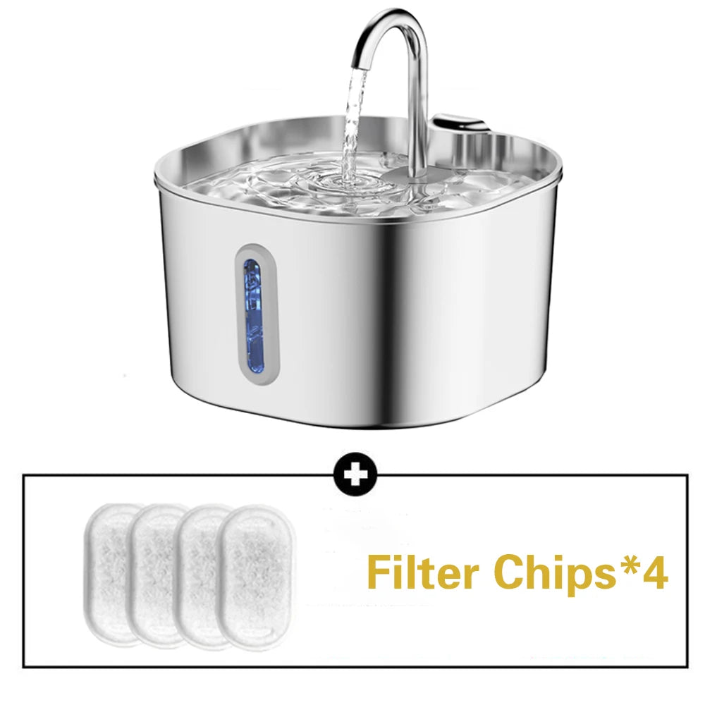 Stainless Steel Silent Cat Water Fountain Led Pet Dispenser