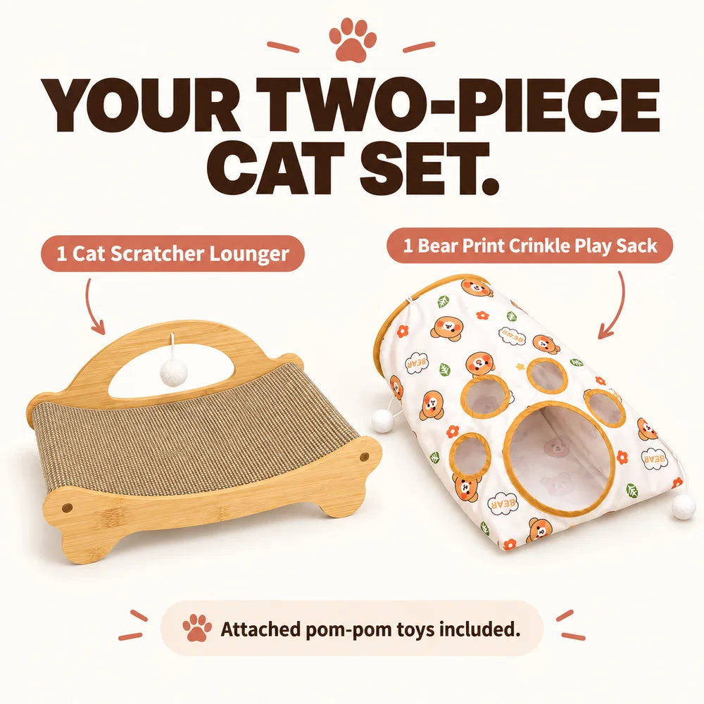 Zoe Cat Scratcher Lounger With Crinkle Tunnel Play Sack Jute And Sisal Blend Scratching Bed With Hanging Toys Foldable Cat Hideaway For Indoor Cats Resting Interactive Play And Hide And Seek