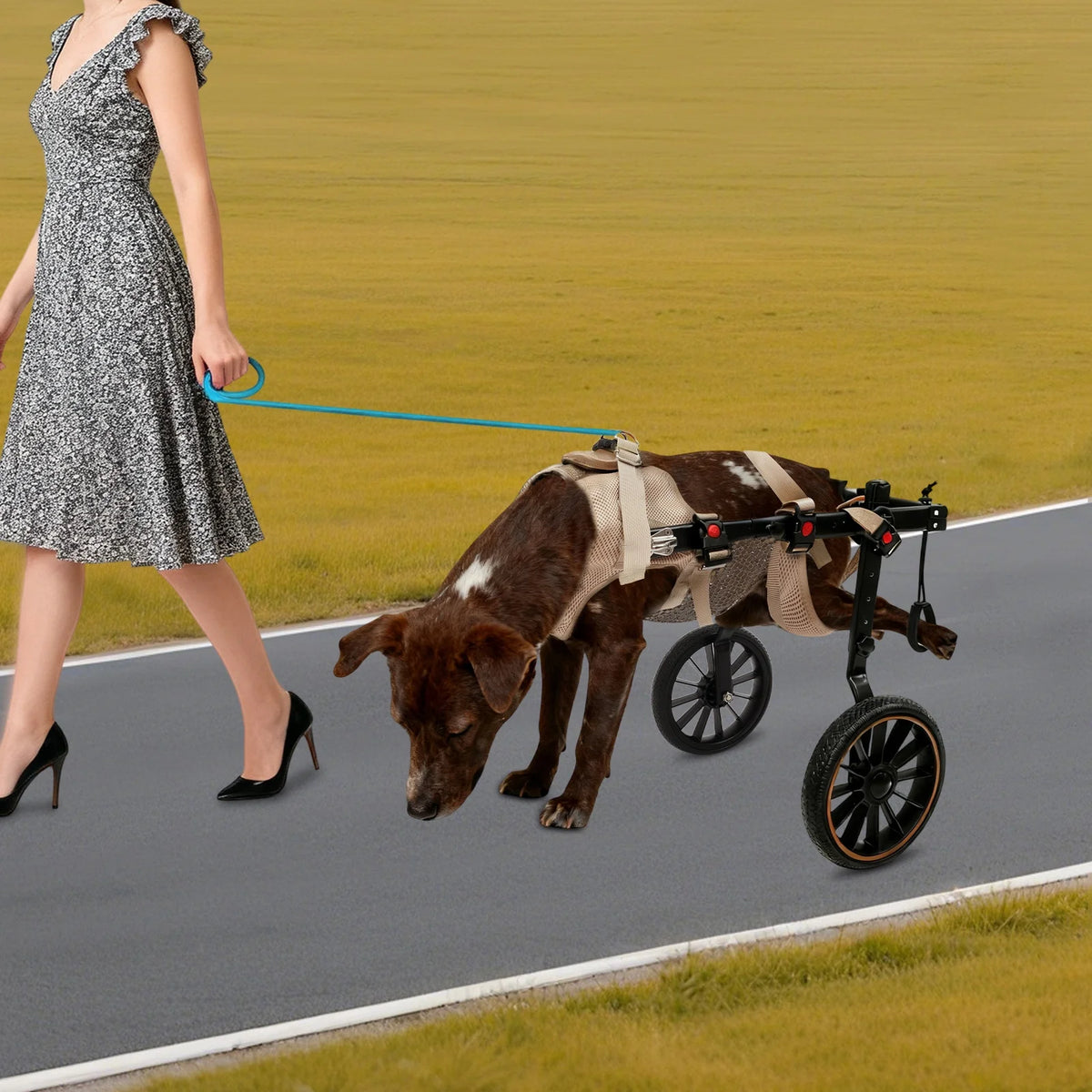 Cncest 2 Wheel Dog Wheelchair Back Pet Rehabilitation Walking Aid