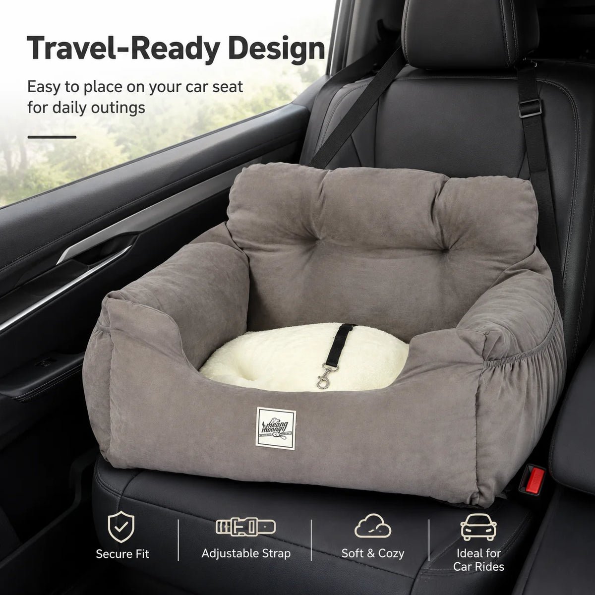 Adjustable Pet Car Seat Bed With Integrated Safety Tether