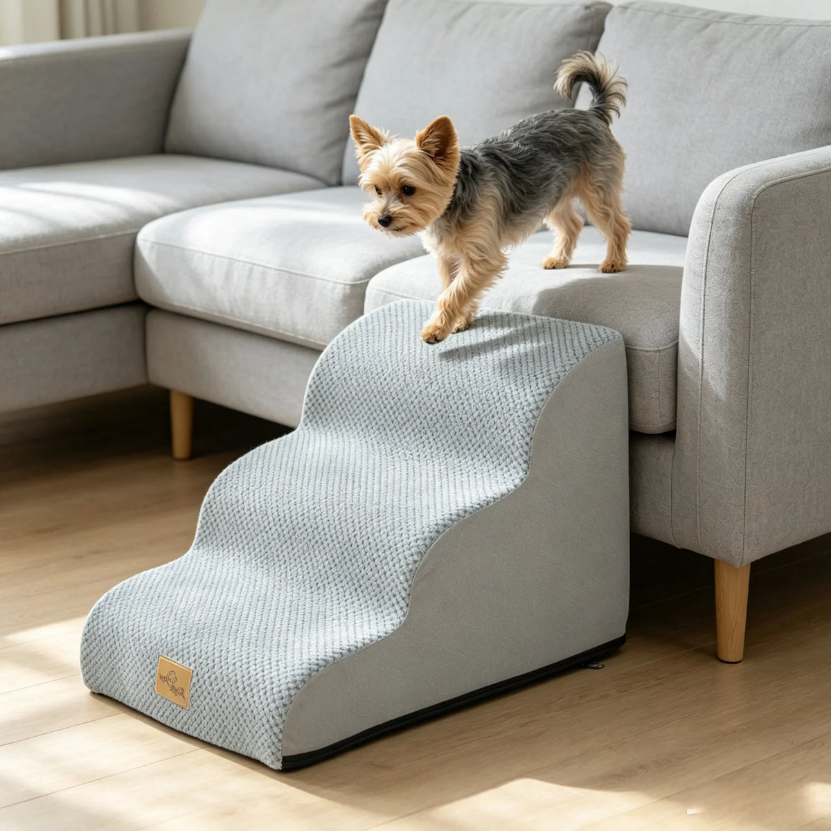 Curved Small Dog Stairs With Removable Cover High Density Foam