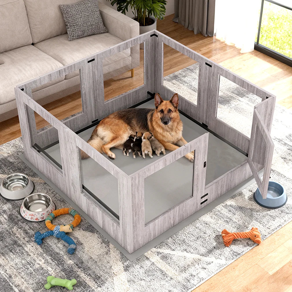Borwart Heavy Duty Indoor Glass Dog Playpen With Waterproof Mat