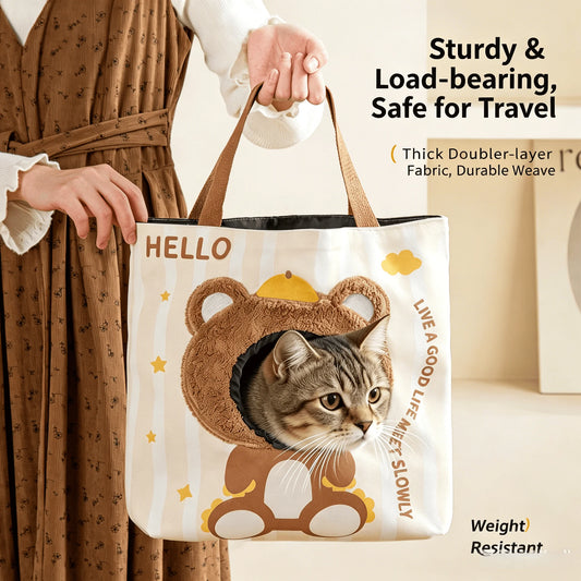 Cartoon Head Out Cat Carrier Breathable Canvas Travel Tote Bag