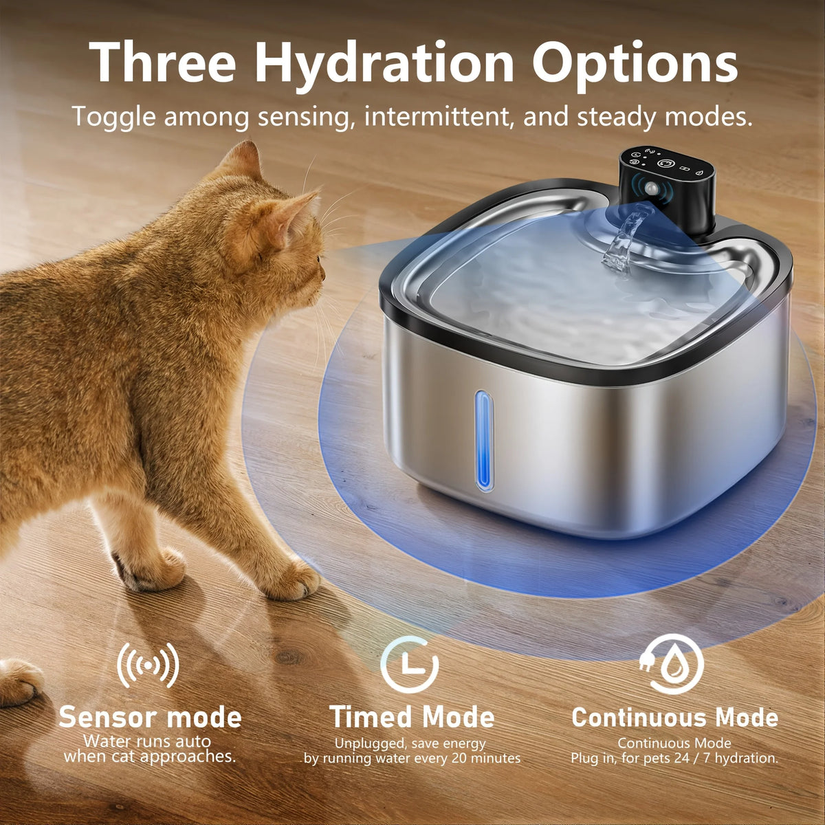 ERAMONG Wireless Stainless Steel Smart Cat Water Fountain Motion Sensor