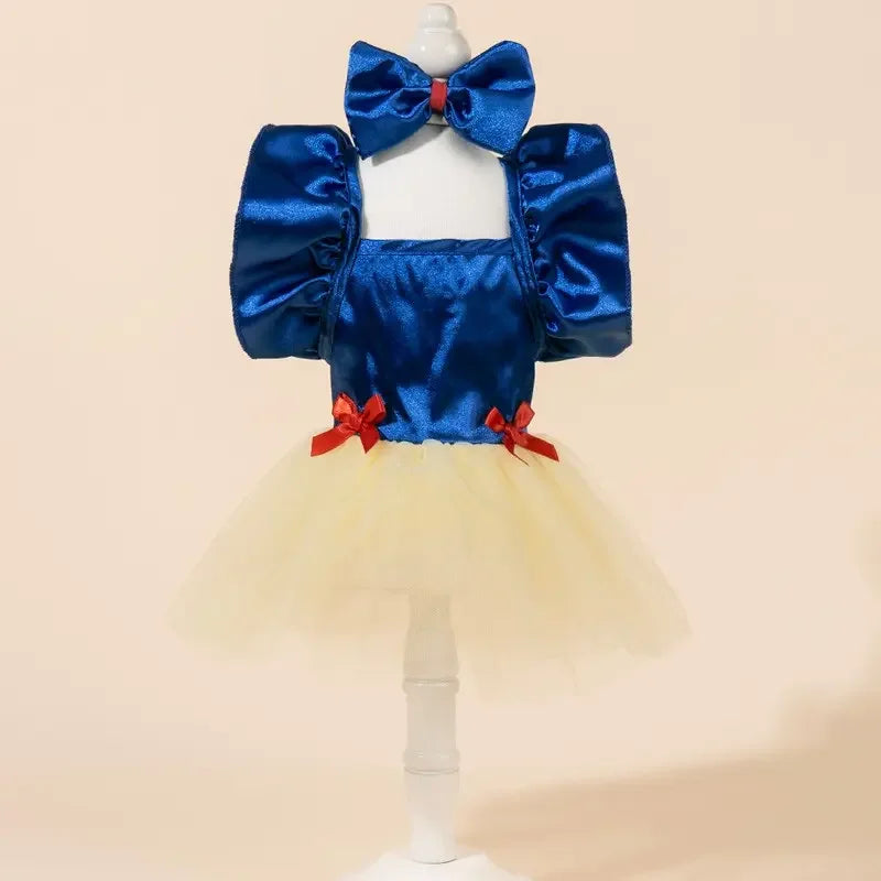 Cute Plaid Print Pet Dress With Bow Elastic Mesh Princess Dress