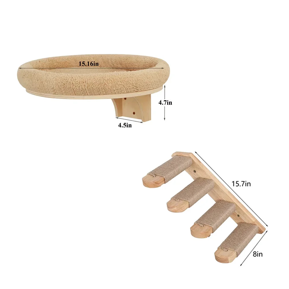 CWV Wall Mounted Cat Climbing Ladder Hammock Scratching Post