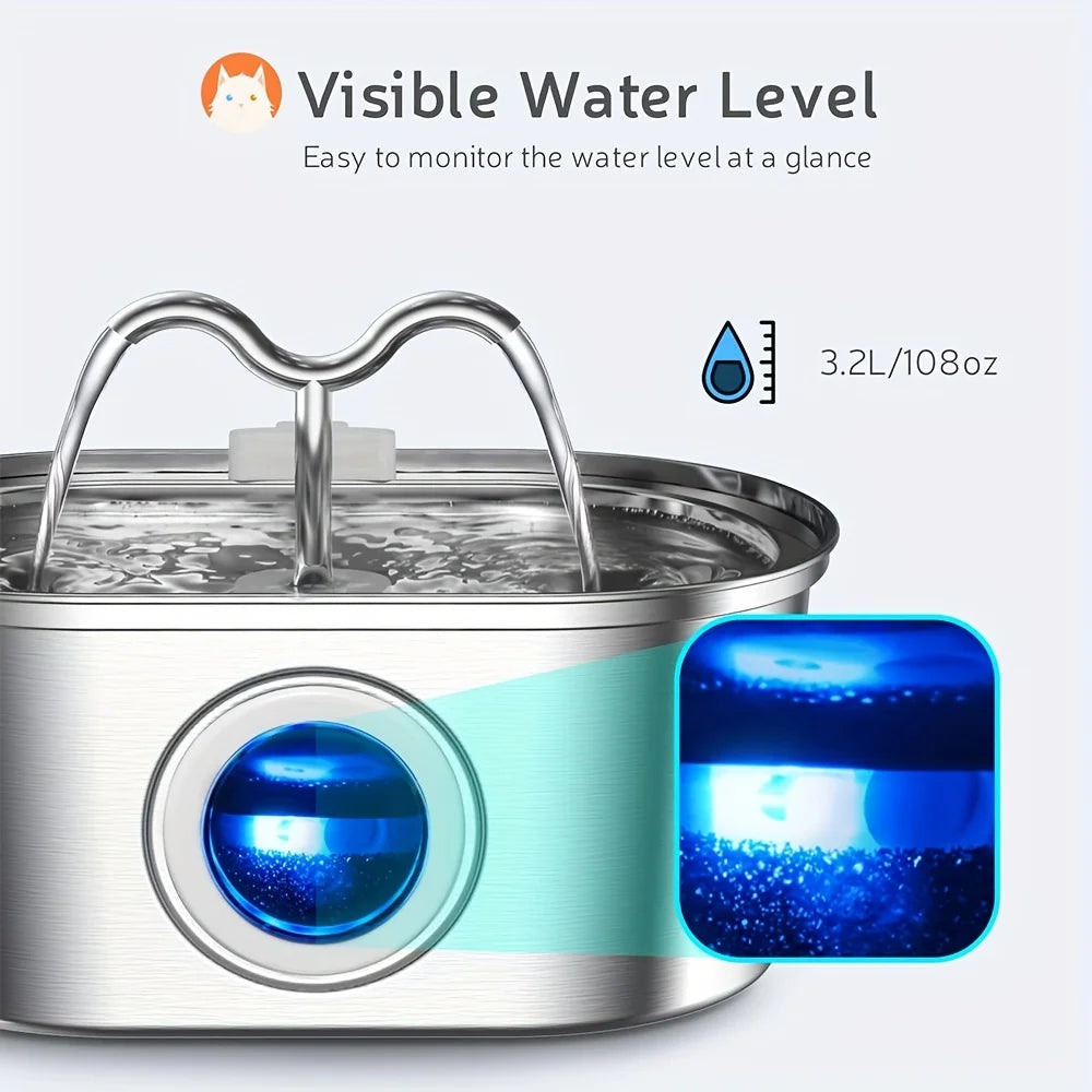 Stainless Steel Cat Water Fountain With Continuous Flow Design